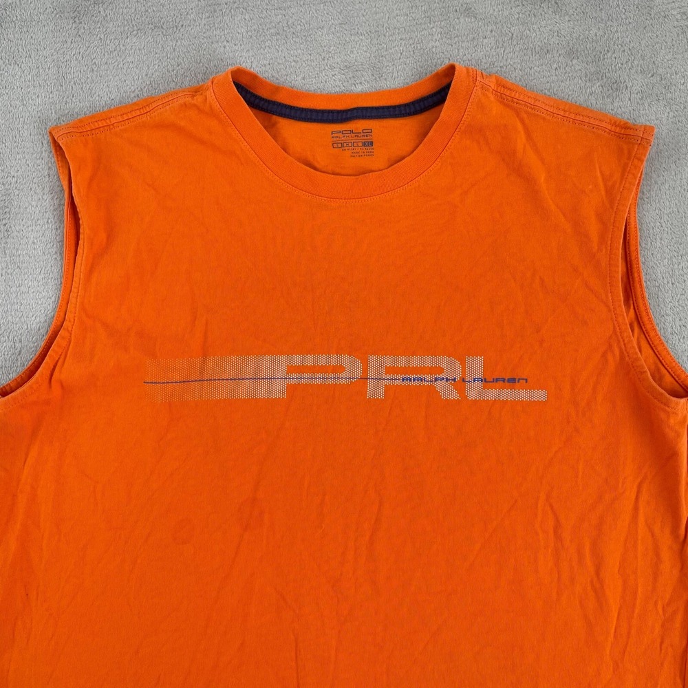 Polo Ralph Lauren T Shirt Men XL Orange PRL‎ SpellOut Logo Tank Top Sleeveless